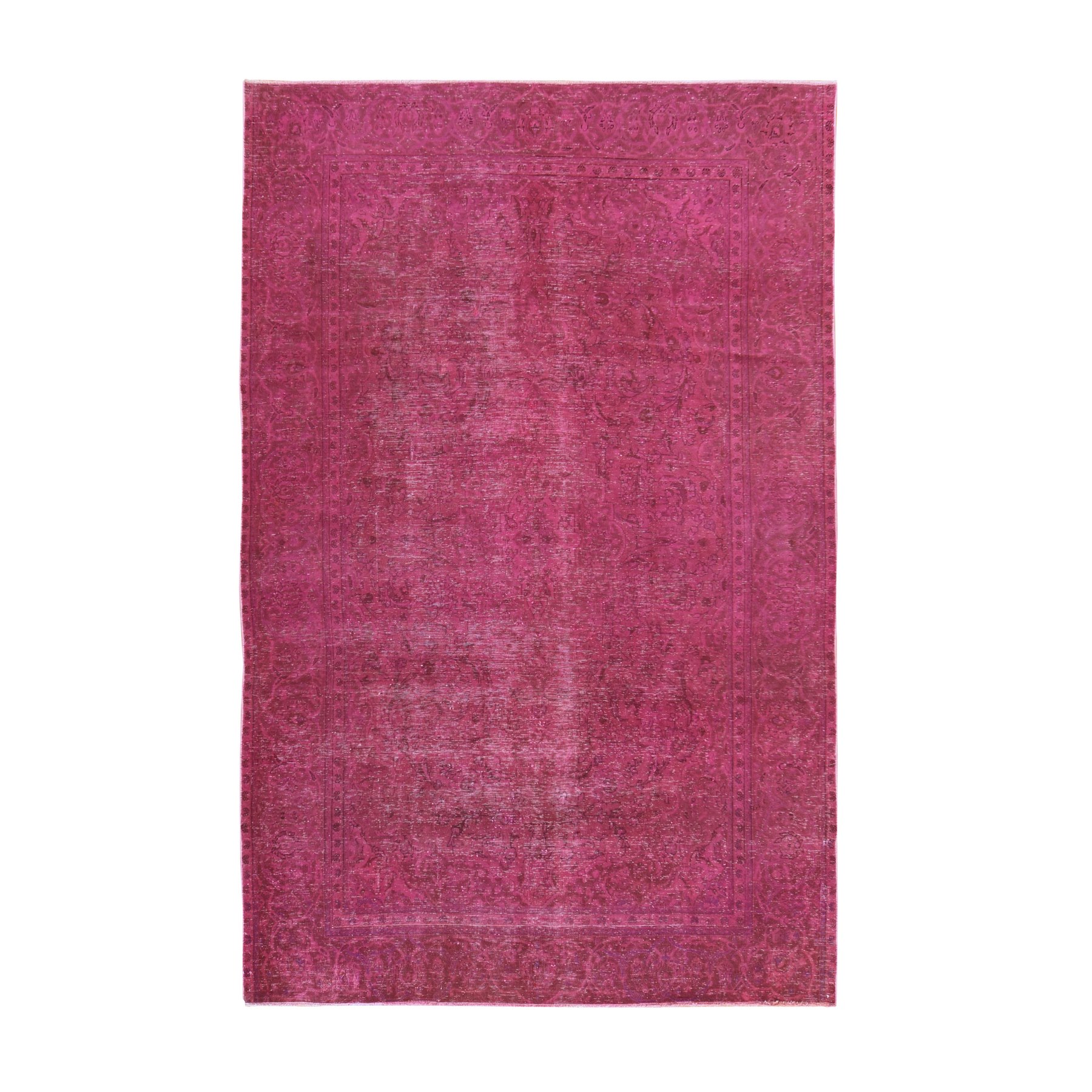 Rouge Pink, Overdyed Vintage Persian Tabriz, Worn Down and Distressed, Hand Knotted, 100% Wool, Oriental Rug